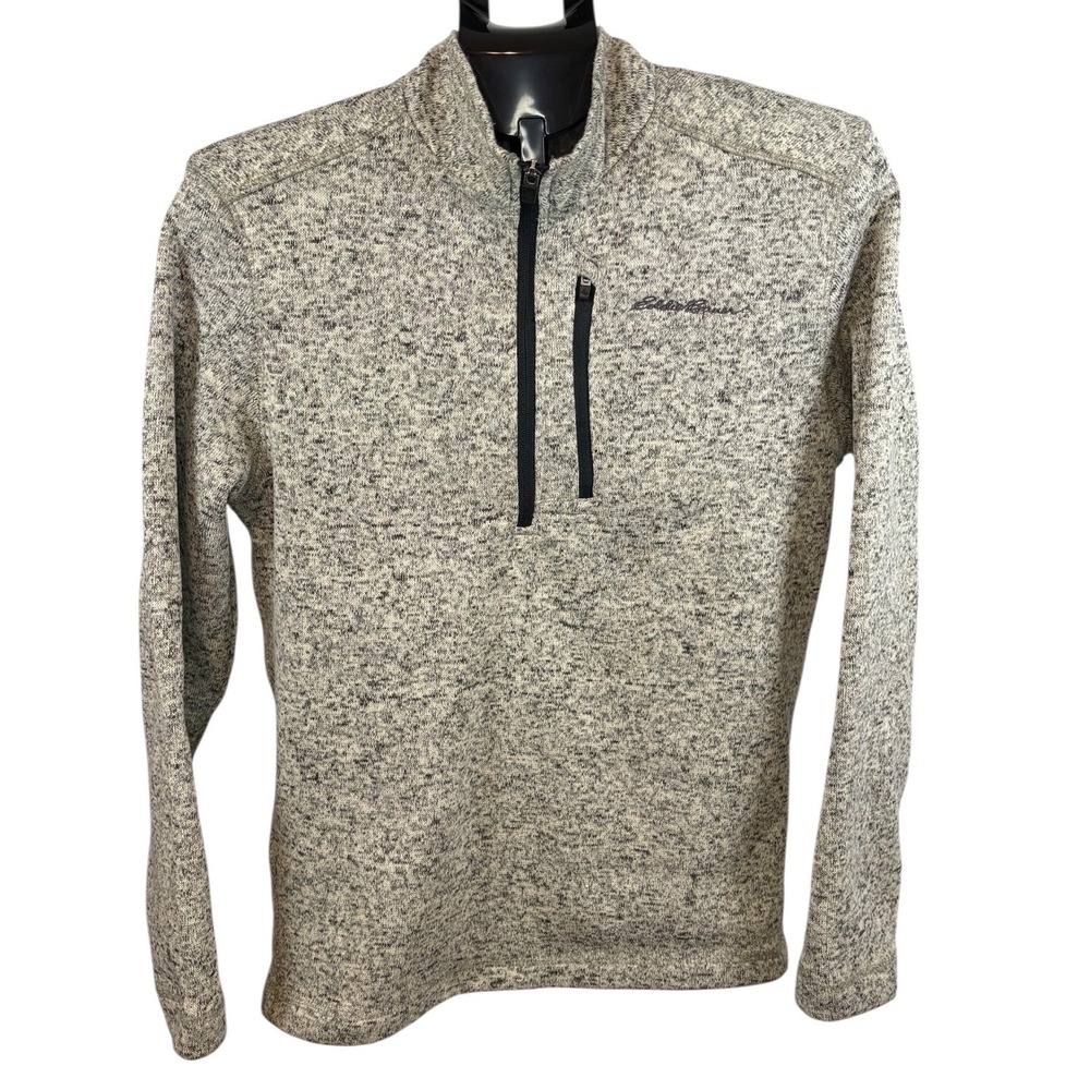 Eddie Bauer Mens Quarter Zip Sweater Fleece Pullover Gray Heather  Small